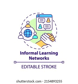 Informal learning networks concept icon. Community benefits. Online education trend abstract idea thin line illustration. Isolated outline drawing. Editable stroke. Arial, Myriad Pro-Bold fonts use