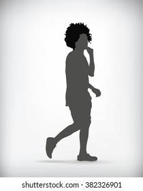 Informal man walking with a black power hair
