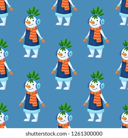 Informal snowman girl vector seamless pattern