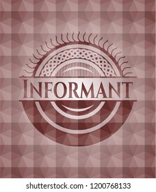 Informant red emblem with geometric background. Seamless.