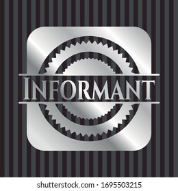 Insignia o emblema plateado informante. Ilustración vectorial. Mosaico.