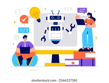 Informatics Vector Illustration featuring Logistics and Supply Chain Management Software Solutions with Coding and Digital Technology Background