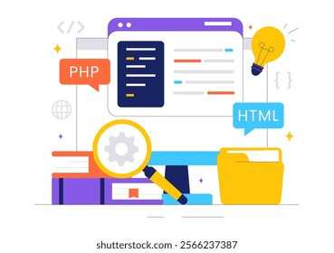 Informatics Vector Illustration featuring Logistics and Supply Chain Management Software Solutions with Coding and Digital Technology Background