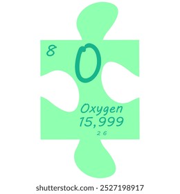 Information about the chemical element Oxygen on a puzzle piece. Science vector illustration on a white background.