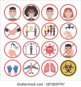 Information about covid-19 and virus protection tips. Vector illustration