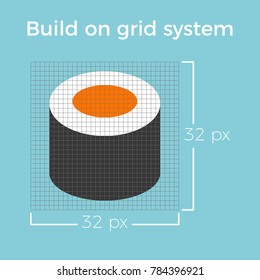 information about design icon on grid system for website and smartphone application, flat design graphic vector