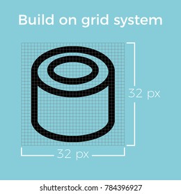 information about design line icon on grid system for website and smartphone application, flat design graphic vector