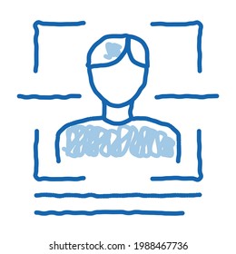 Información sobre la persona al analizar el vector de icono de esbozo. Dibujo manual de la línea azul del doodle Información sobre la persona al escanear el signo. ilustración de símbolo aislado