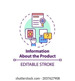 Information about product concept icon. Consumer right idea thin line illustration. Getting information about goods quality, price, standard. Vector isolated outline RGB color drawing. Editable stroke