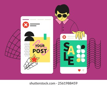 Information about sales and discounts - social media screens templates illustration