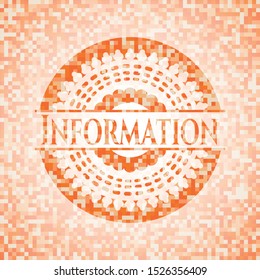 Information abstract orange mosaic emblem with background