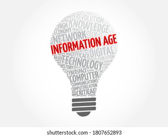 Information age light bulb word cloud collage, concept background