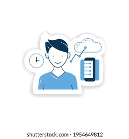 Information age sticker. Opportunities for individuals to process information freely and have instant access to knowledge badge for designs. Info overload vector emblem