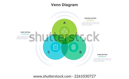 Information analysis and identification Venn diagram infographic design template. Biometric technology in data protection. Overplayed circles chart with 3 steps. Visual data presentation for banners ストックフォト © 