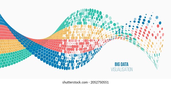 Information analytics concept. Abstract stream information with waves array and binary code. Filtering machine algorithms. Sorting data. Vector technology background. Big data visualization.