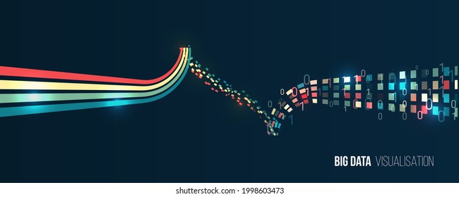Information analytics concept. Sorting data. Vector Waves technology background. Abstract stream information with lines array and binary code. Filtering machine algorithms. Big data visualization.