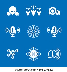 Information analyzing collecting and exchange theme icon set, analyze and solution, vector conceptual unusual symbols for your design.