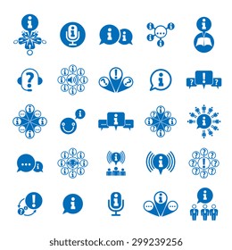 Information analyzing collecting and exchange theme icon set, analyze and solution, vector conceptual unusual symbols for your design.