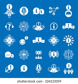 Information analyzing collecting and exchange theme icon set, analyze and solution, vector conceptual unusual symbols for your design.