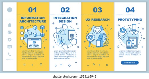 Information architecture onboarding mobile web pages vector template. Responsive smartphone website interface idea with linear illustrations. Webpage walkthrough step screens. Color concept