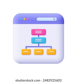 Arquitectura de la información, diagrama de flujo del proyecto, estructura del alambre. Desarrollo de Web, ingeniería de sistemas de información, concepto de arquitectura de datos. Icono de Vector 3d. Dibujos animados estilo minimalista.