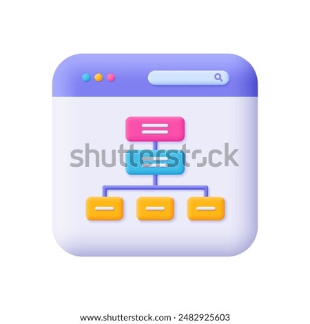 Information architecture, project flowchart, wireframe structure. Web development, information system engineering, data architecture concept. 3d vector icon. Cartoon minimal style.