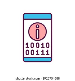 Information architecture RGB color icon. Mobile application development. Smartphone software coding. Innovative technology. Binary code on cellphone screen. Isolated vector illustration