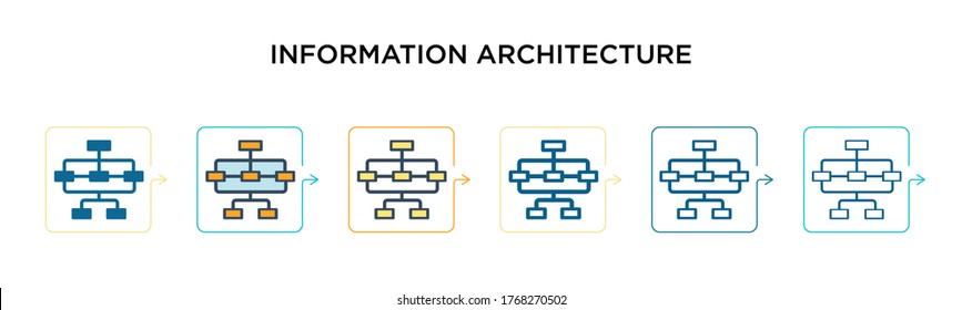 Information Architecture Vector Icon In 6 Different Modern Styles. Black, Two Colored Information Architecture Icons Designed In Filled, Outline, Line And Stroke Style. Vector Illustration Can Be