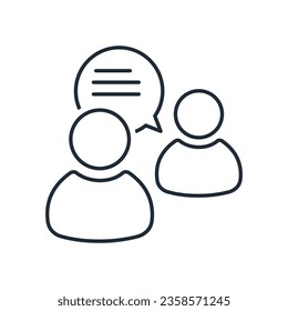 Information assistance to the client. Explain. Tell. Consultation. Vector linear icon isolated on white background.