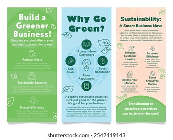 An information banner offering insight into various strategies for creating a more sustainable, green business, including reducing waste, attracting new customers, and boosting employee morale.