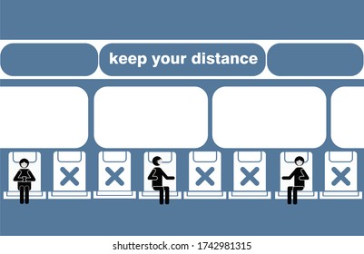 
Information banner on the need to adhere to social distance in transport. Vector graphics.
