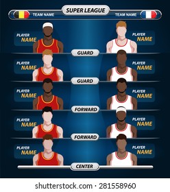 Information Before Game Start Concept. Basketball Player Lineup