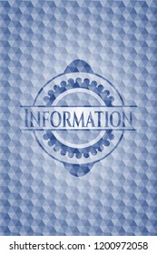 Information blue badge with geometric pattern background.