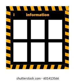 Information board with empty blank paper poster and striped tape frame, vector illustration 