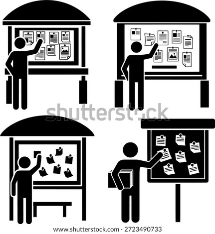 Information Board and Message Bulletin Icons with Stickman Character
