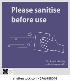 Information board regarding disinfection before use