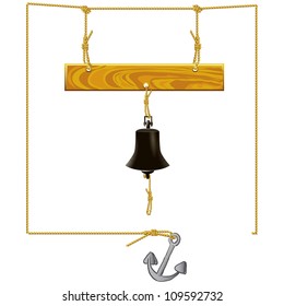 Information board with the ship's bell. Vector illustration.