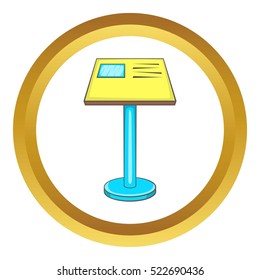 Information board vector icon in golden circle, cartoon style isolated on white background