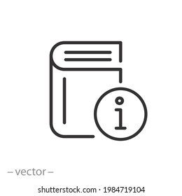 information book icon, info manual or brochure, guide user, helpdesk,  editable stroke vector illustration