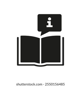 Information Book Silhouette Icon with Speech Bubble. Education and Support Glyph Symbol. Knowledge and Learning Sign. Isolated Vector Illustration.