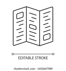 Information Booklet, Brochure Linear Icon. Advertising Pamphlet Thin Line Illustration. Unfolded Paper Sheet Contour Symbol. College Advertisement Vector Isolated Outline Drawing. Editable Stroke