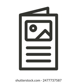Icono lineal de folleto informativo o folleto. Ilustración vectorial de esquema de folleto publicitario