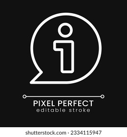 Informationsblase Pixel perfekt weiß lineares Symbol für dunkles Thema. Helpdesk. Kundenbetreuung. FAQ. Dünne Illustration. Einzelnes Symbol für den Nachtmodus. Bearbeitbarer Strich. Poppins Schriftart verwendet
