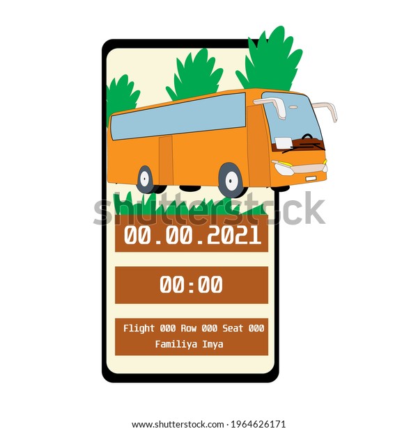 Information bus ticket in the mobile\
application. Color 3D illustration for notifying passengers about\
the date, time and seats in the purchased\
ticket.