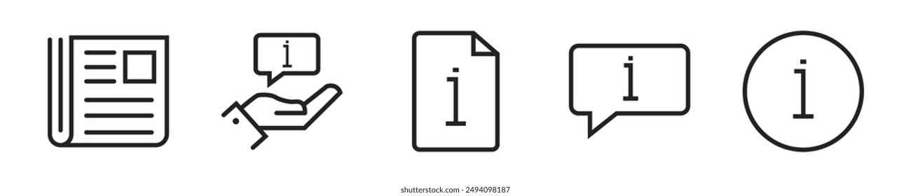 Information business icon set. Set of 5 outline icons related to information. Linear icon collection. Information business outline icons collection. Editable stroke. Vector illustration.