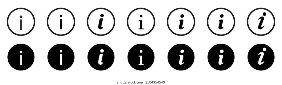 Information I Button. more info icon sign. round ask i button. question help circle with I vector symbol. inform bubble for ui design.
