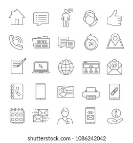 Information center linear icons set. Office supplies, communication devices, support service. Thin line contour symbols. Isolated vector outline illustrations. Editable stroke