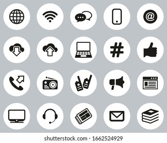 Information Channel Icons Black & White Flat Design Circle Set Big