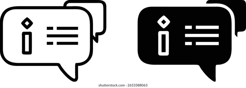 Informação Chat Bubble Icon Vetor em Outline e estilo sólido representando mensagem e suporte