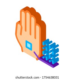 Information Chip On Hand Biomaterial vector isometric sign. color isolated symbol illustration